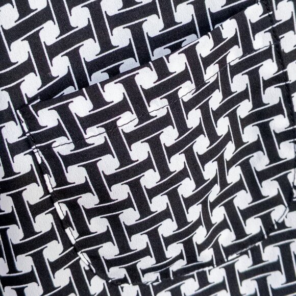 Isaac Mizrahi New York Geometric Print Monochrome Shirt Dress Size 16 Pocket - Picture 3 of 6